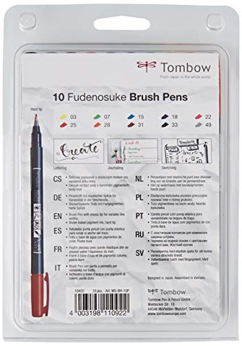 Tombow WS-BH-10P - Rotulador (Fino/Medio, 10 Colores, Negro, Azul, Verde, Gris, Naranja, Rosa, Amarillo, Bullet tip & Brush tip, Multicolor, Alrededor)