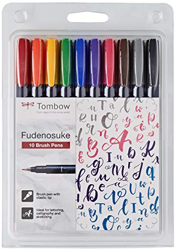 Tombow WS-BH-10P - Rotulador (Fino/Medio, 10 Colores, Negro, Azul, Verde, Gris, Naranja, Rosa, Amarillo, Bullet tip & Brush tip, Multicolor, Alrededor)