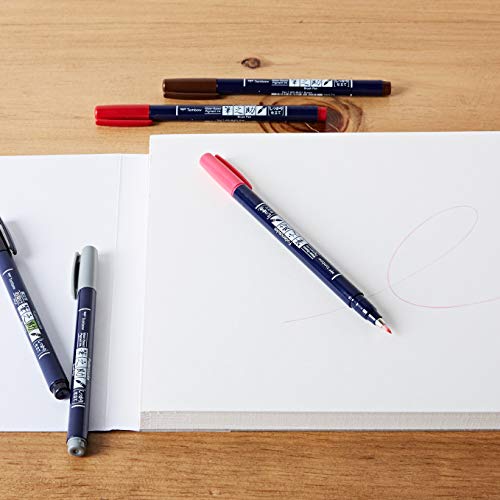 Tombow WS-BH-10P - Rotulador (Fino/Medio, 10 Colores, Negro, Azul, Verde, Gris, Naranja, Rosa, Amarillo, Bullet tip & Brush tip, Multicolor, Alrededor)