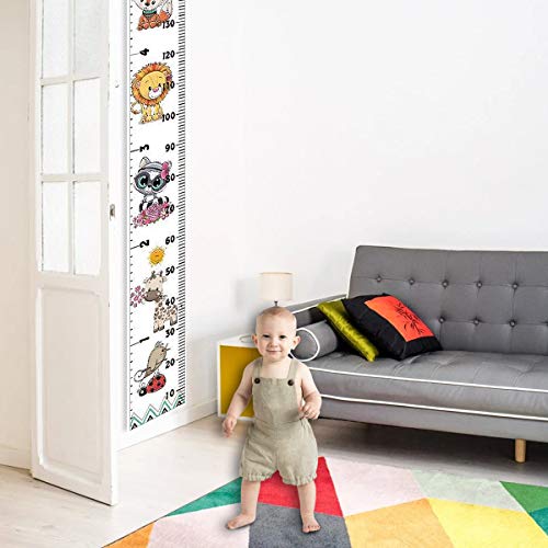 Tomedeks Tallímetro Para Niños, Tallímetro De Madera Con Tabla De Altura Colgante Desplazable, Decoración De Pared Para Jardín De Infantes Y Dormitorio, 7.87 X 76.8 Pulgadas (Colorful animals)