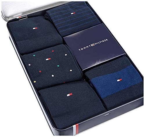 Tommy Hilfiger Tommy Hilfiger Stripe And Dot Men'S SoCKs Tin Gift Box, Calcetín Clásico para Hombre, Azul (Navy), 39/42