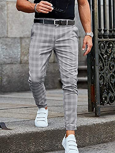 Tomwell Pantalón para Hombre Chino Casual Jogging Slim Fit Largos Deportivos Jogger Pants Impresión a Cuadros Trouser Primavera y Verano (M, D Gris)