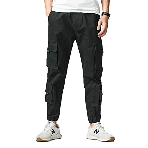 Tony Backer Pantalones Cargo para hombre de algodón, pantalones para hombre, pantalones de hombre, pantalones de hombre, bolsillos laterales, pantalones informales Negro-g6555, S