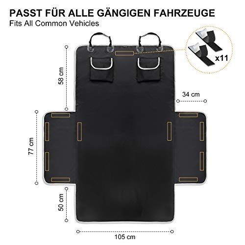 Toozey Funda para Maletero de Coche Universal, Impermeable & Antideslizante, 185 x 105 cm Funda para Perros para Todos los Autos, 2 Bolsillos Grandes, Cuenco Plegable y E-Book Bono, Negro