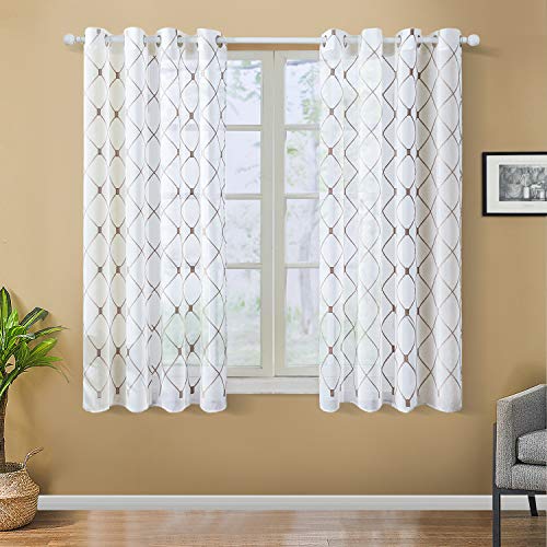 Top Finel - Cortinas transparentes para recámara, sala de estar, bordadas, de lino sintético, con ojales, 2 paneles