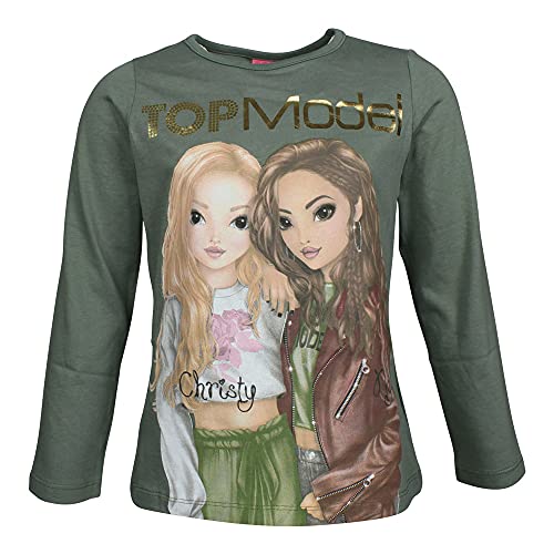 Top Model Niñas T-Shirt, Camisa de Manga Larga, Verde, Talla 128, 8 años