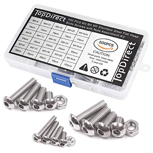 TopDirect 500pcs M3 M4 M5 Tornillos de Cabeza Plana Acero Inoxidable Grub Tornillos y Tornillos Surtido kits con Caja de Almacenaje