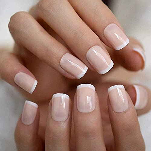 TOPNIU Falso Nail 2020 Verano Corto Natural Natural NUÑA Blanco FRANCÉS Tips Tips False CLAILES UV Gel Press en Ultra Easy Wear para el Desgaste de la Oficina en casa (Color : L5608)