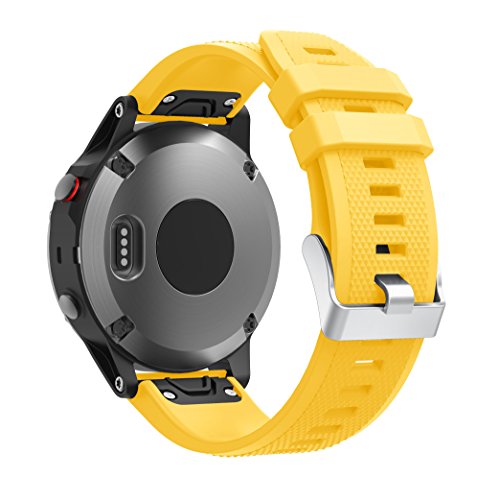 TOPsic Garmin Fenix 5 Banda, Silicona Reemplazo Correa con 2pzs Destornilladores para Garmin Fenix 5 / Forunner 935 Smart Watch, 13.5cm-22.5cm, no Adapta a Fenix 5X, 5s (Amarillo)