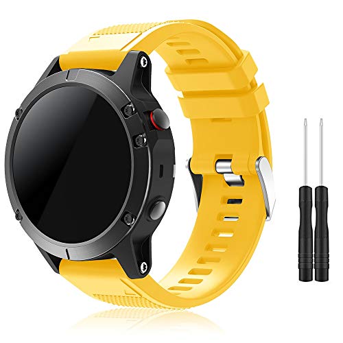 TOPsic Garmin Fenix 5 Banda, Silicona Reemplazo Correa con 2pzs Destornilladores para Garmin Fenix 5 / Forunner 935 Smart Watch, 13.5cm-22.5cm, no Adapta a Fenix 5X, 5s (Amarillo)