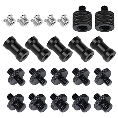 Tornillo Camara Adaptador 1/4 a 3/8 Kit Rosca Tripode Convertidor, 22 Piezas de negro Tornillos Convertidores Adaptadores Pulgada de Metal para Cámara, Trípode, Rig de Hombro, Soporte de Luz