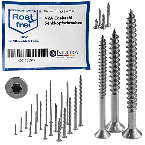 Tornillo de cabeza avellanada TORX de acero inoxidable fabricado en V2A 5-mm de espesor 45-mm de longitud del tornillo 100 piezas Rosca parcial de 30-mm Tornillo para madera 5x45 A2