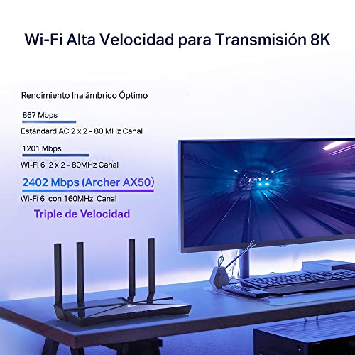 TP-Link Archer AX50 - Router WiFi 6 AX3000, Doble Banda 5GHz 2402Mbps/2GHz574Mbps, 1xPuertos WAN/4xLAN Gigabit, USB 3.0, Intel Home Chipset, OFDMA, WPS, Latencia Ultrabaja