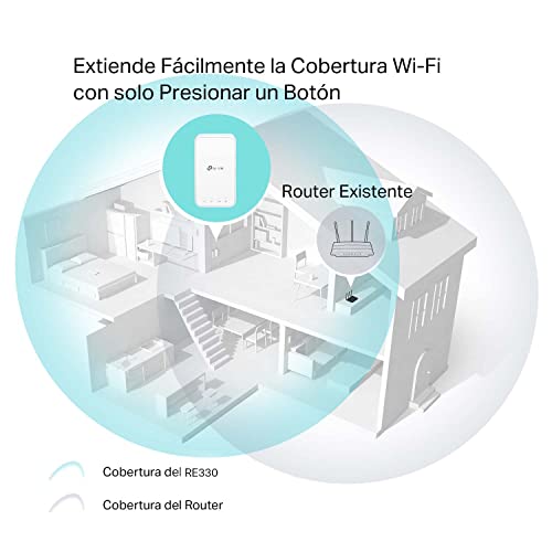 TP-Link RE330 - Repetidor WiFi, AC1200 mesh, Doble banda 5 GHz a 867 Mbps, 2.4 GHz a 300 Mbps, Puerto Ethernet, Soporta hasta 32 dispositivos