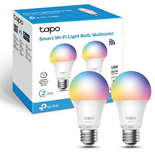 TP-Link Tapo L530E 2-Pack - Bombilla LED inteligente Wi-Fi, multicolor, regulable, E27, 8.7 W 806 lm, compatible con Alexa y Google Home