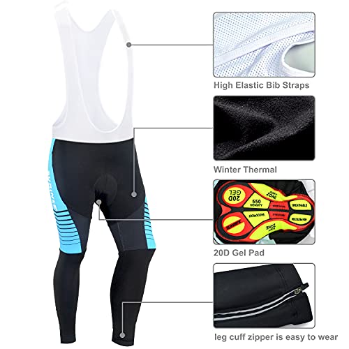 Traje Ciclismo Hombre Invierno, Maillot Ciclismo Manga Larga con vellón Térmico y Pantalón de Ciclismo Acolchado Grueso para Bicicleta, Azul, L