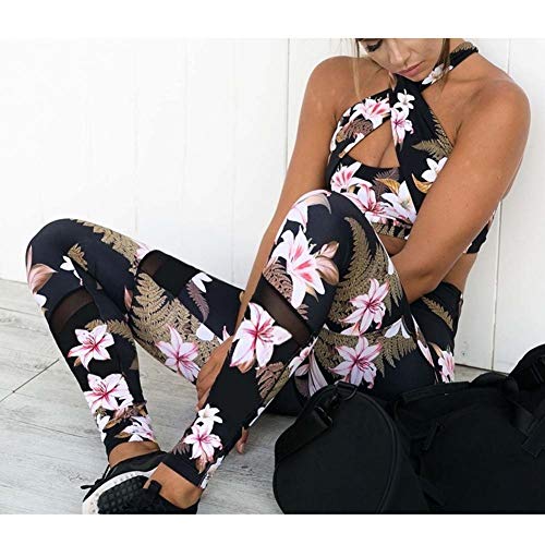 Traje Deportivo para Mujer Chaleco De Yoga Sujetador Leggings Conjunto Deportivo Outdoor Confortable Flores Gederuckt Elastic tee Sportwear Fitness Mujeres Camisa Pantalones Yoga Entrenamiento Correr