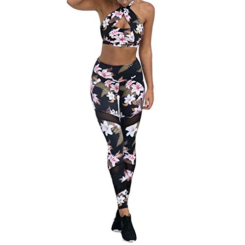 Traje Deportivo para Mujer Chaleco De Yoga Sujetador Leggings Conjunto Deportivo Outdoor Confortable Flores Gederuckt Elastic tee Sportwear Fitness Mujeres Camisa Pantalones Yoga Entrenamiento Correr