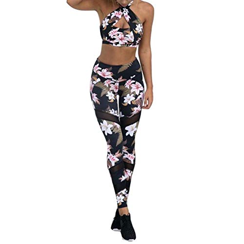 Traje Deportivo para Mujer Chaleco De Yoga Sujetador Leggings Conjunto Deportivo Outdoor Confortable Flores Gederuckt Elastic tee Sportwear Fitness Mujeres Camisa Pantalones Yoga Entrenamiento Correr