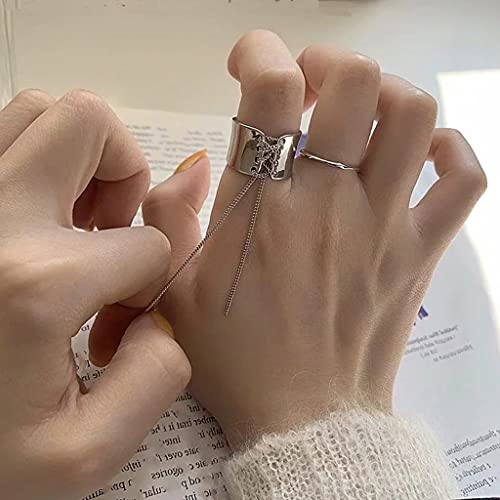 Trendy Chain Rings for Women Men Lover Couple Silver Color Metallic Rings Friendship Adjustable Open Rings Jewelry hip pop ring open finger rings chain ring for men women unisex jewelry making