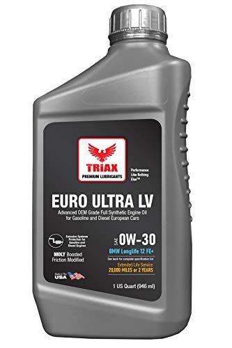 TRIAX Euro Ultra LV 0W-30 Aceite de motor totalmente sintético, Grado OEM, con base PAO/Ësteres, Compatible con BMW Longlife 12 FE +, BMW Longlife 04, Audi y MB 229.5152 (caja de 6 cuartos)