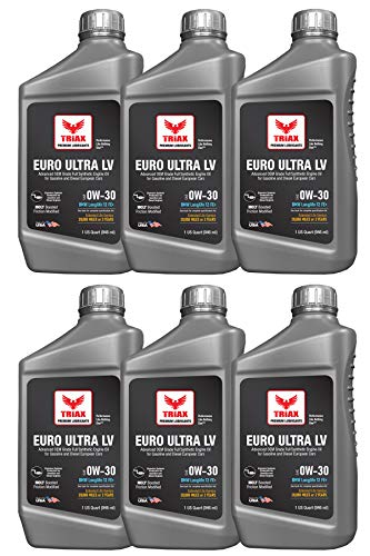 TRIAX Euro Ultra LV 0W-30 Aceite de motor totalmente sintético, Grado OEM, con base PAO/Ësteres, Compatible con BMW Longlife 12 FE +, BMW Longlife 04, Audi y MB 229.5152 (caja de 6 cuartos)