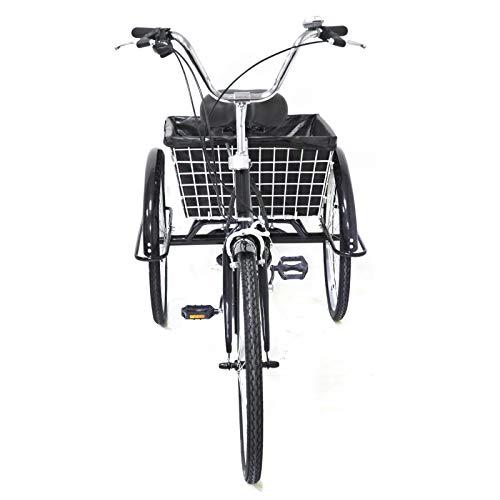 Triciclo para adultos, 6 velocidades, 8 velocidades, bicicleta para adultos + cesta de luz, carga máxima 110 kg, 165 cm x 66 cm, color negro