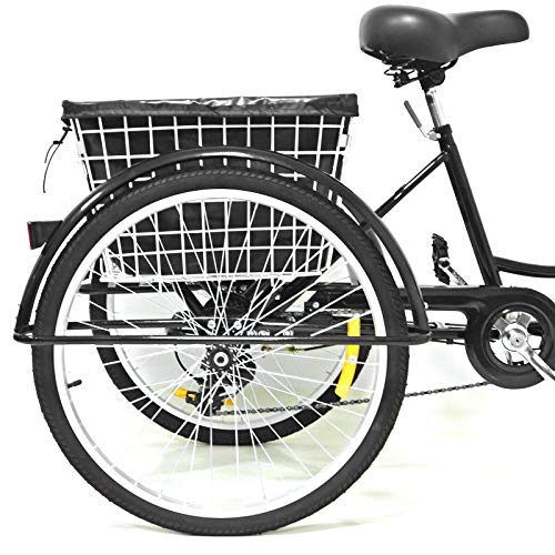 Triciclo para adultos, 6 velocidades, 8 velocidades, bicicleta para adultos + cesta de luz, carga máxima 110 kg, 165 cm x 66 cm, color negro