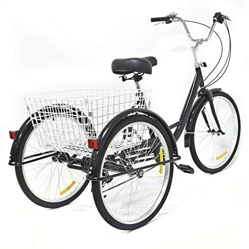 Triciclo para adultos, 6 velocidades, 8 velocidades, bicicleta para adultos + cesta de luz, carga máxima 110 kg, 165 cm x 66 cm, color negro