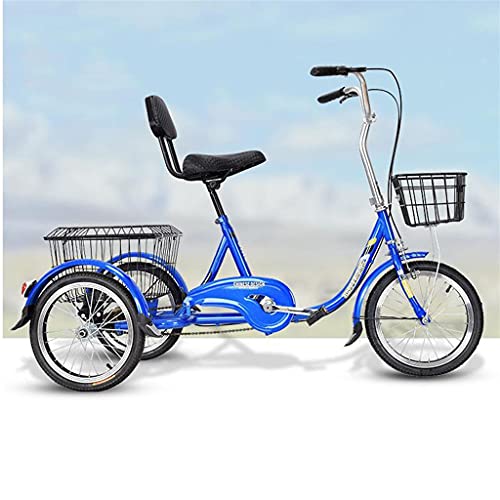 Triciclo para Adultos Bicicleta Triciclo Adulto De 16 Pulgadas Título De Doble Frenos con Cesta Tres Bicicletas De Ruedas Cruise para Personas Mayores, Mujeres, Hombres(Color:Azul-B)