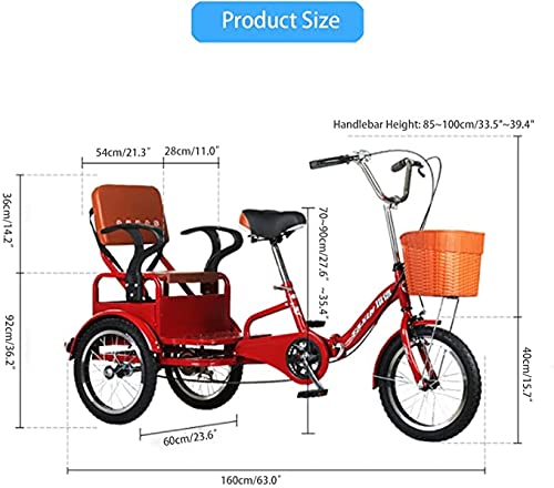 Triciclo Plegable para Ancianos, Bicicleta Reclinada Adulta, Bicicleta De Crucero Completa, Recoger Y Dejar A Los Niños con La Cesta De La Compra Y El Asiento Trasero, 16In Las Ruedas De,Negro