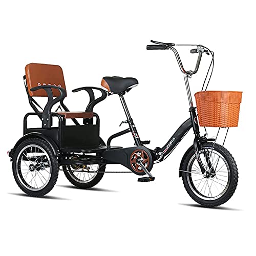 Triciclo Plegable para Ancianos, Bicicleta Reclinada Adulta, Bicicleta De Crucero Completa, Recoger Y Dejar A Los Niños con La Cesta De La Compra Y El Asiento Trasero, 16In Las Ruedas De,Negro