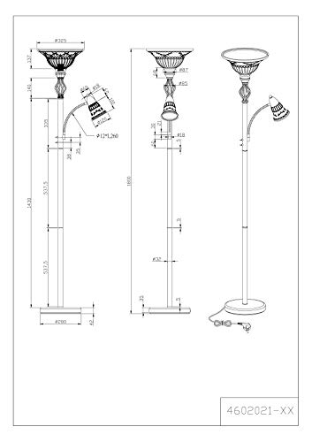 Trio Rustica - Lámpara de pie con brazo lector, 100W, IP20, 400 lumens, E27, color oxido
