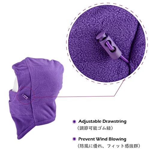 TRIWONDER Pasamontañas Sombrero Máscara de esquí Clima Frío Mascarilla Cuello Calentador de nariz de invierno para Niños (Violeta)