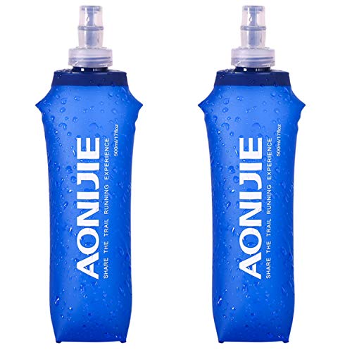 TRIWONDER TPU Botella Soft Flask Bolsa de Hidratación Plegable a Prueba de Fugas Ideal para Mochila de Hidratación para Correr Ciclismo Senderismo (500 ml / 16.9 oz - Paquete de 2)