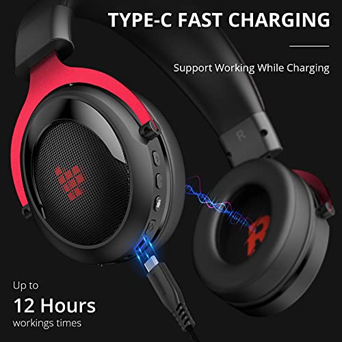 Tronsmart Shadow Auriculares Gaming inalambricos-2.4G, Surround 7.1/Audio de 50MM, Estéreo Cascos Gaming Inalámbricos para Juegos, Micrófono con Cancelación de Ruidocon Plegable y removeble