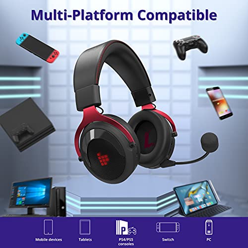 Tronsmart Shadow Auriculares Gaming inalambricos-2.4G, Surround 7.1/Audio de 50MM, Estéreo Cascos Gaming Inalámbricos para Juegos, Micrófono con Cancelación de Ruidocon Plegable y removeble