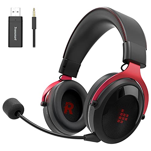 Tronsmart Shadow Auriculares Gaming inalambricos-2.4G, Surround 7.1/Audio de 50MM, Estéreo Cascos Gaming Inalámbricos para Juegos, Micrófono con Cancelación de Ruidocon Plegable y removeble