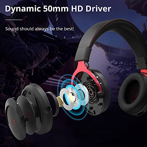 Tronsmart Shadow Auriculares Gaming inalambricos-2.4G, Surround 7.1/Audio de 50MM, Estéreo Cascos Gaming Inalámbricos para Juegos, Micrófono con Cancelación de Ruidocon Plegable y removeble