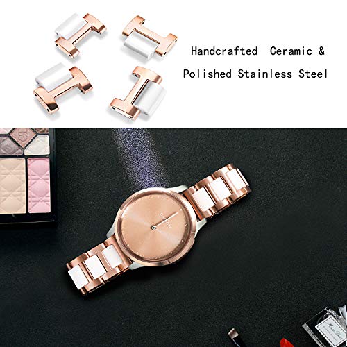 TRUMiRR Compatible con Garmin Vivomove HR Correa, Oro Rosa de Acero Inoxidable & Correa de Ceramica Blanca Pulsera de liberación rápida para Garmin Vivomove HR Sport/Vivomove HR Premium Todas