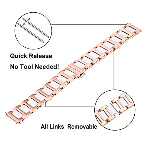 TRUMiRR Compatible con Garmin Vivomove HR Correa, Oro Rosa de Acero Inoxidable & Correa de Ceramica Blanca Pulsera de liberación rápida para Garmin Vivomove HR Sport/Vivomove HR Premium Todas
