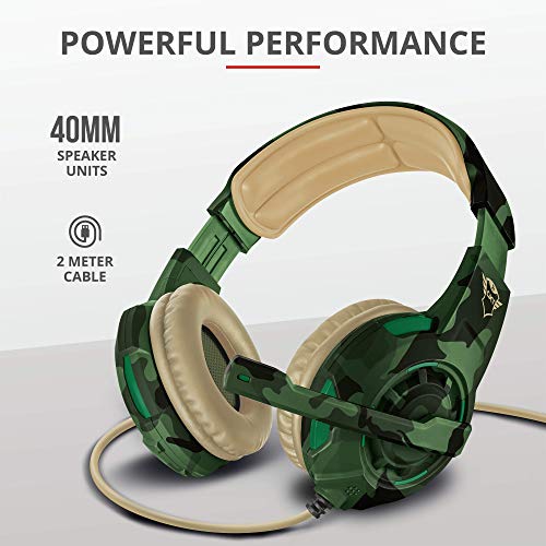 Trust Cascos Gaming GXT 310C Radius Auriculares Gamer con Micrófono y Diadema Ajustables, Cable de 1 m, para PS4, PS5, PC, Nintendo Switch, Xbox One, Xbox Series X - Camuflaje Jungla