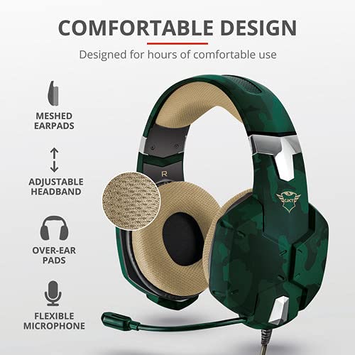 Trust Cascos Gaming GXT 322C Carus Auriculares Gamer con Micrófono Flexible y Diadema Ajustable, Cable de 1 m, para PS4, PS5, PC, Nintendo Switch, Xbox One, Xbox Series X - Verde Camuflaje