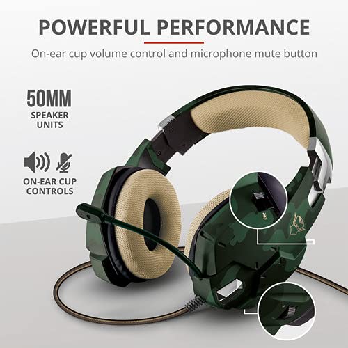 Trust Cascos Gaming GXT 322C Carus Auriculares Gamer con Micrófono Flexible y Diadema Ajustable, Cable de 1 m, para PS4, PS5, PC, Nintendo Switch, Xbox One, Xbox Series X - Verde Camuflaje