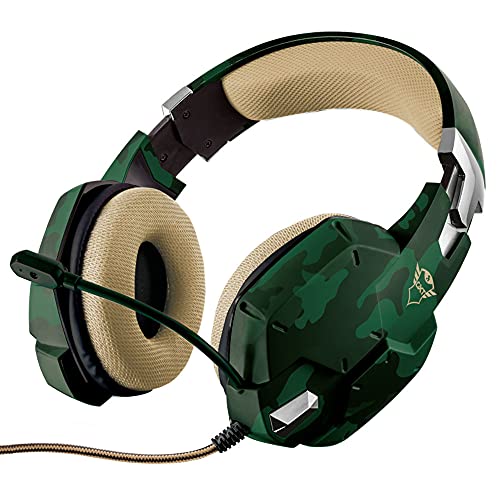 Trust Cascos Gaming GXT 322C Carus Auriculares Gamer con Micrófono Flexible y Diadema Ajustable, Cable de 1 m, para PS4, PS5, PC, Nintendo Switch, Xbox One, Xbox Series X - Verde Camuflaje