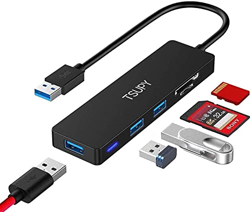 TSUPY HUB USB 3.0, Adaptador USB 3.0 con 3 Puertos USB 3.0 y Lector de Tarjetas SD/Micro SD,Transferencia de Datos 5Gbps para PC y Chromebook, Surface Pro 3, iMac de Mac OS, Linux y Windows XP y más