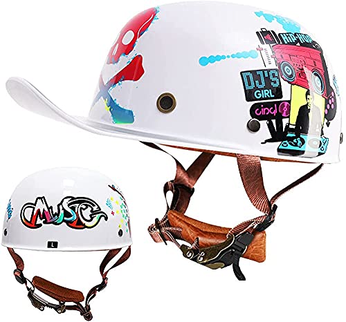 TSYFFF Casco Retro Personalizado con Gorra de béisbol, Medio Casco de Coche eléctrico, Casco de Motocicleta, Casquillo de Pedal de Moda, Hombres y Mujeres Adultos, Casquillo de (Size:Grande,Color:K)