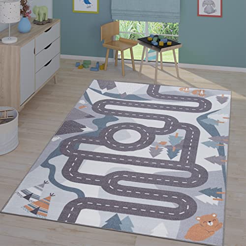 TT Home Alfombra Infantil Juegos Niño Niña Alfombra Infantil Casa Coches Carretera, Color: Crema, Tamaño:160x220 cm