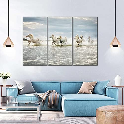 TTGS Mural Moderno 3 Piezas Ejecución De Caballos De Camargue Art Imagen para ​Decoración del Hogar 3 Piezas Pinturas Moderna Enmarcado Arte Navidad Obsequio 30Cm*50Cm*3