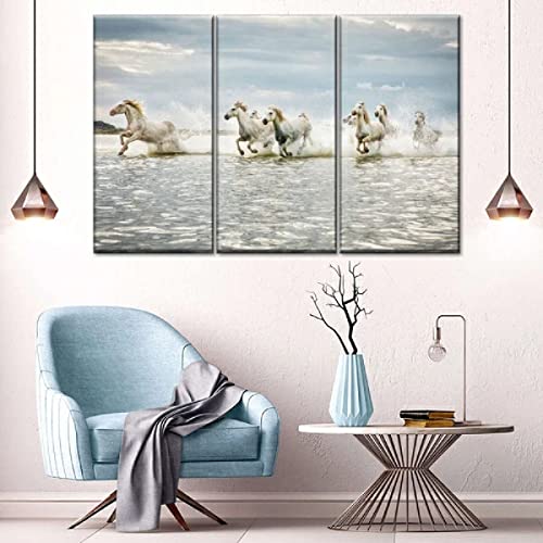 TTGS Mural Moderno 3 Piezas Ejecución De Caballos De Camargue Art Imagen para ​Decoración del Hogar 3 Piezas Pinturas Moderna Enmarcado Arte Navidad Obsequio 30Cm*50Cm*3